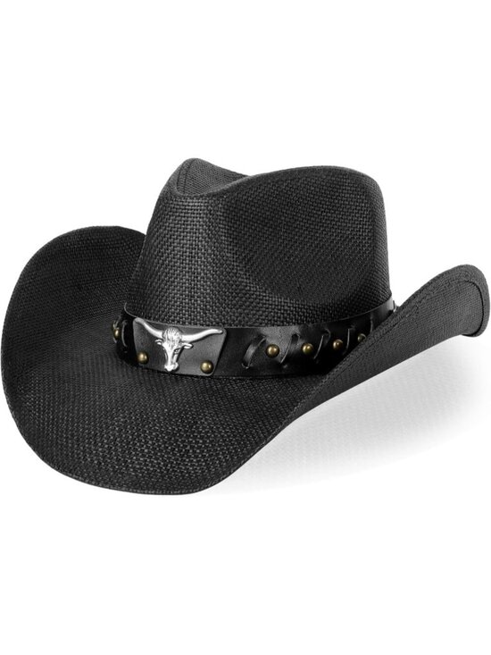 Women Black Cowgirl Western Straw Wide with Shapeable Brim Cowboy Hat main image 5